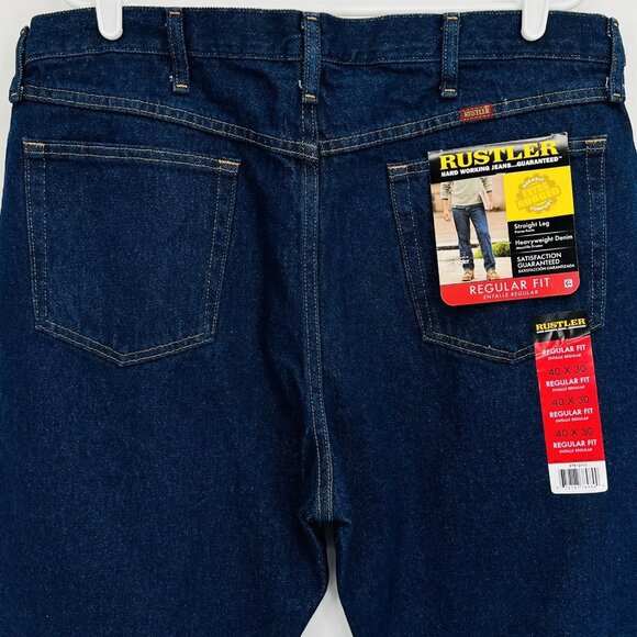 NEW Rustler Men’s Heavyweight Denim Jeans 40X30 Regular Fit Straight Leg Navy - Picture 4 of 11
